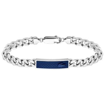 Ατσάλινο βραχιόλι Lacoste 2040097 σε ασημί χρώμα από ανοξείδωτο ατσάλι με μπλε λεπτομέρειες.